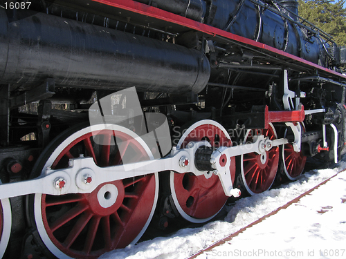 Image of wheels of old russian  locomotive