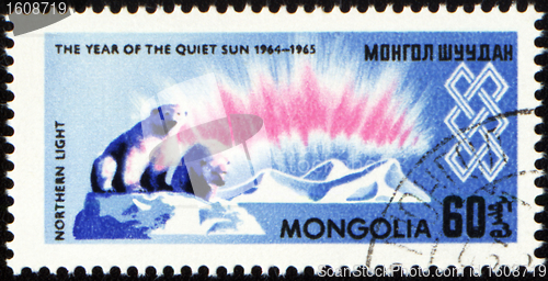 Image of The study of the Northern Light in Arctic on post stamp