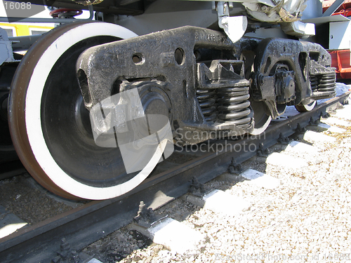 Image of Wheels of old russian  locomotive