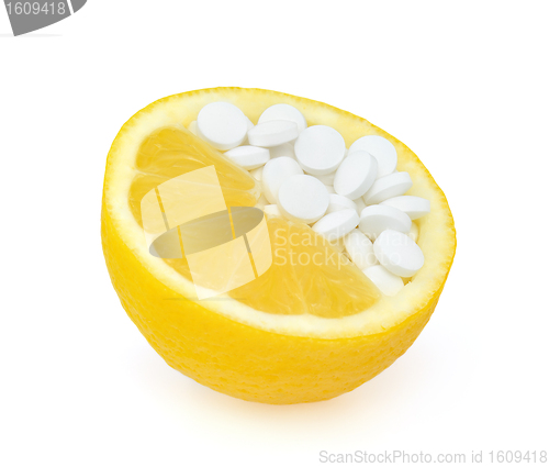 Image of Close up of lemon and pills isolated 