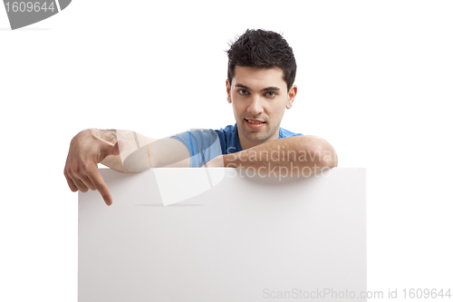 Image of Man holding a blank billboard