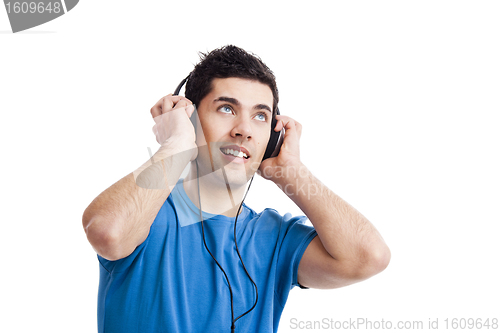 Image of Young man listen music