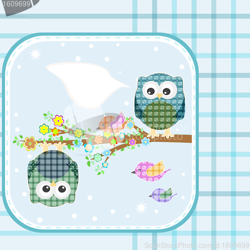 Image of Two owls and birds on the tree. Vector