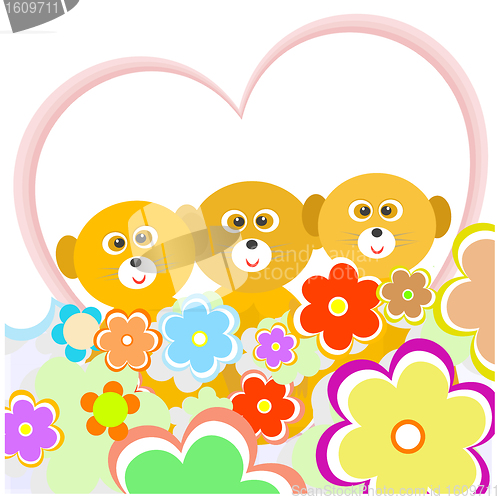 Image of cartoon lemur with many flowers and heart