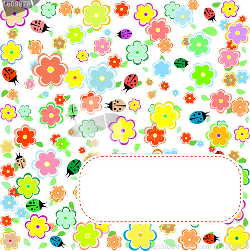 Image of Seamless texture with flowers and ladybirds. floral pattern