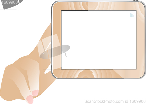Image of hand and Tablet computer with empty monitor