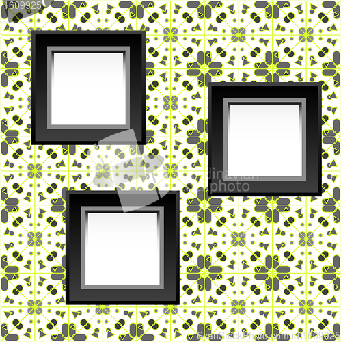 Image of three blank white frames on baroque wallpaper. vector