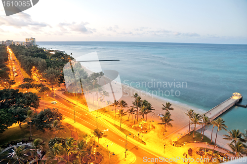 Image of Waikiki Honolulu beach view early morning sunrise