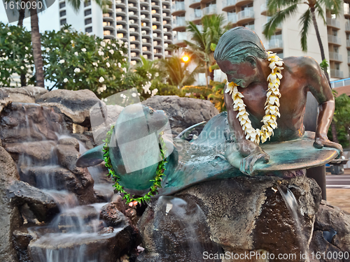 Image of Makua & Kila statue in Waikiki, Oahu Island Hawaii