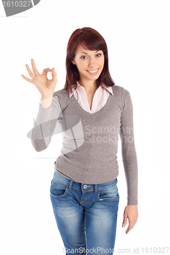 Image of Young Woman Showing OK Gesture