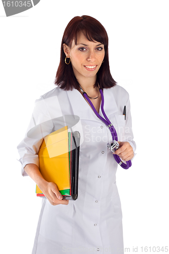 Image of Friendly Female Doctor with Stethoscope