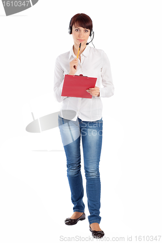 Image of Female Customer Service Representative Thoughtful Pose