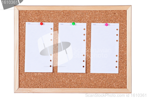 Image of Isolated Corkboard with Blank Paper Notes