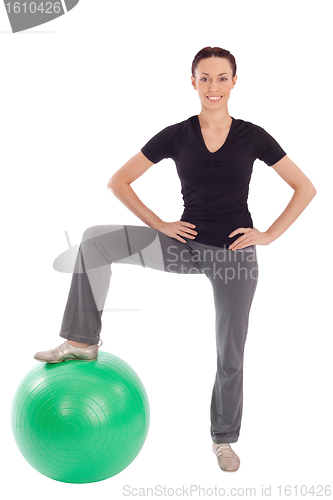 Image of Friendly Woman Fitness with Gym Ball