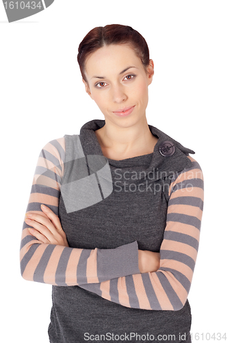 Image of Beautiful Cheerful Woman with Arms Crossed