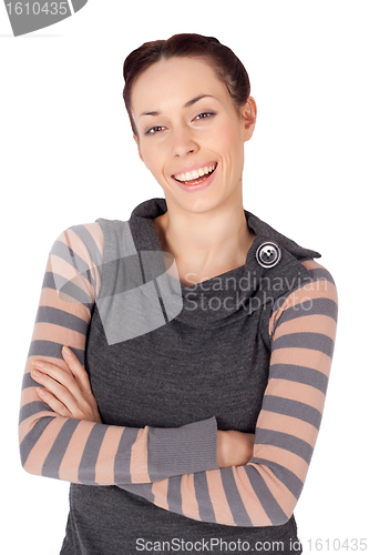 Image of Young Cheerful Woman Laughing