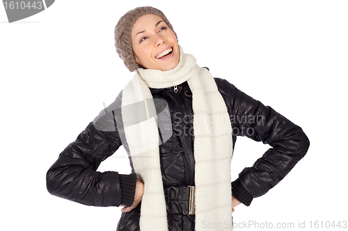 Image of Laughing Pretty Woman Winter Fashion