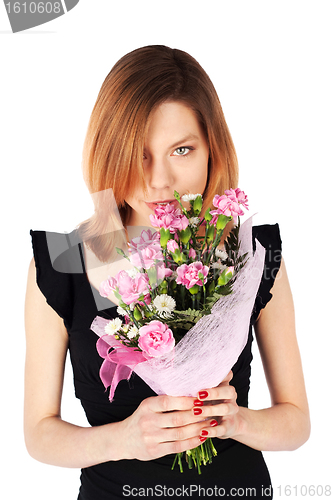 Image of Pretty Woman Posing with Flowers