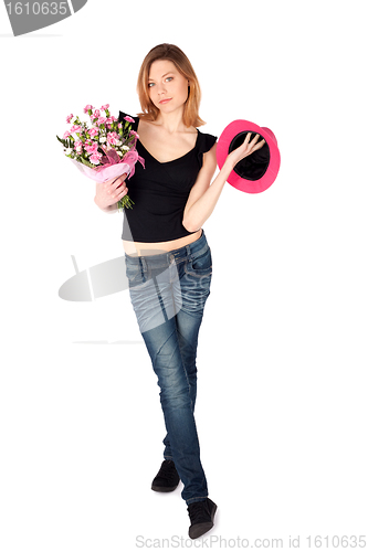 Image of Beautiful Woman with Flowers