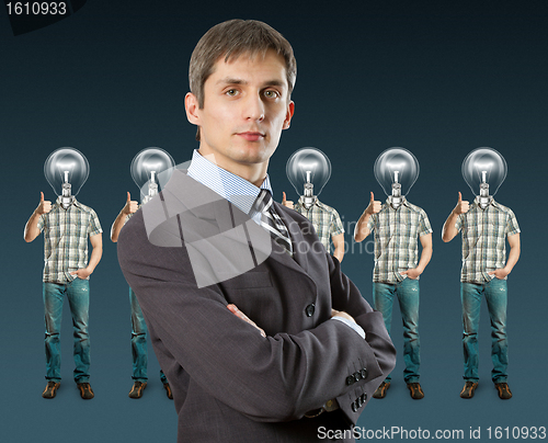 Image of lamp head businesspeople shows well done