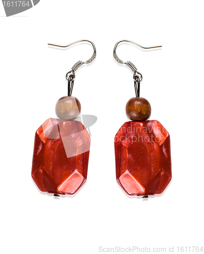 Image of Earrings garnet color of glass and wood