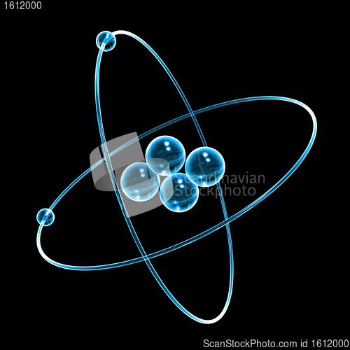 Image of 3d Helium Atom made of blue glass 