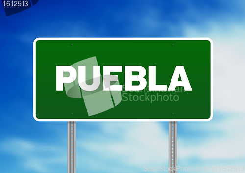 Image of Green Road Sign - Puebla, Mexico