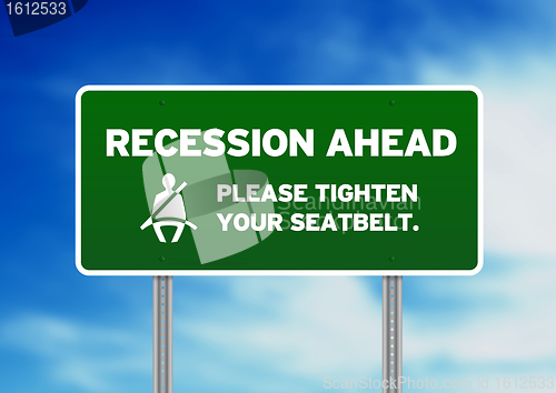 Image of Green Road Sign - Recession Ahead