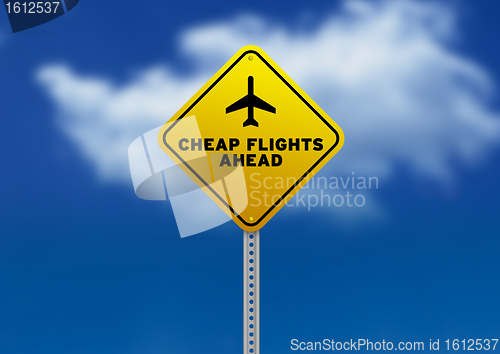 Image of Cheap Flights Ahead Road Sign