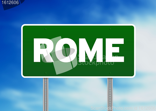 Image of Green Road Sign - Rome, Italy