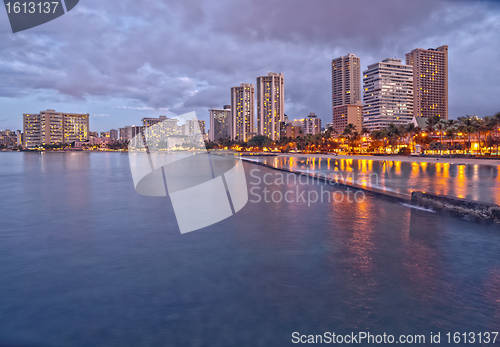 Image of Sunset at Waikiki Beach, Oahu Island Hawaii, cityscape