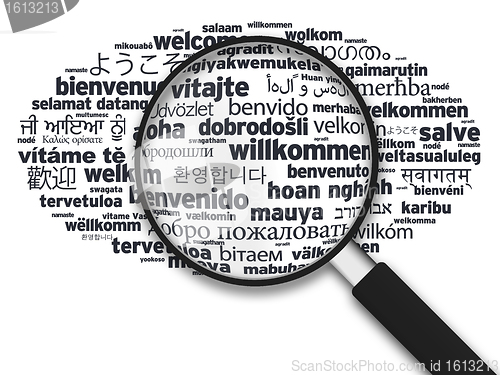Image of Magnifying Glass - Welcome in different languages