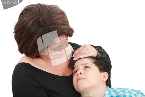 Image of Family of mother and son having good time 