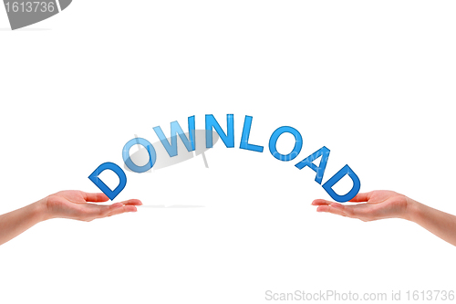 Image of Hands holding the word download