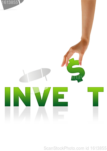 Image of Hand holding $ of the word Invest