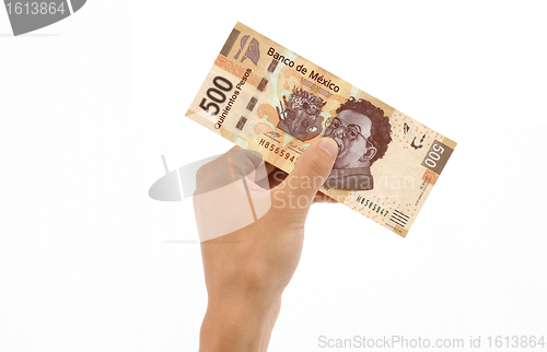 Image of Hand Holding 500 Pesos Bill