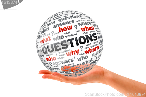 Image of Hand holding a Questions 3D Sphere