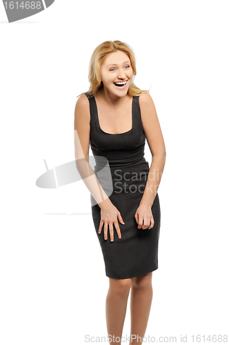 Image of Woman surprised laughing