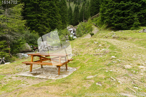 Image of Picnic table in the Italian Alps