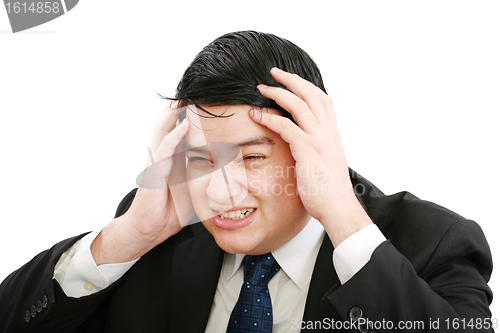 Image of stressed man portrait isolated on white background 