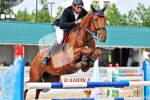Image of Rider on show jump horse