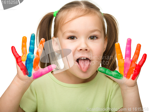 Image of Cheerful girl with painted hands