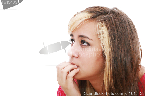 Image of Woman in doubt portrait isolated on a white background 