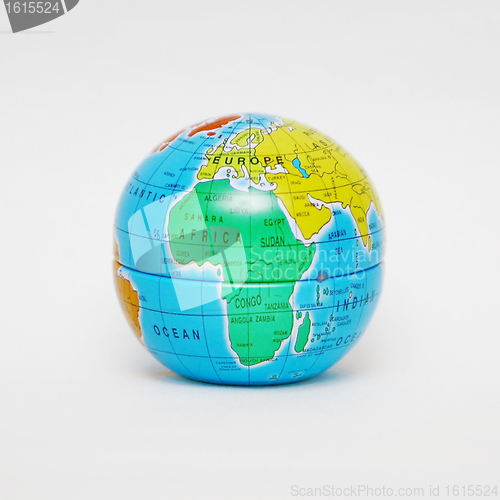 Image of close up of globe on white background 