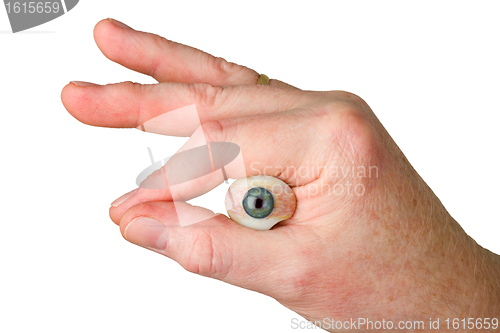 Image of Hand holding glass eye