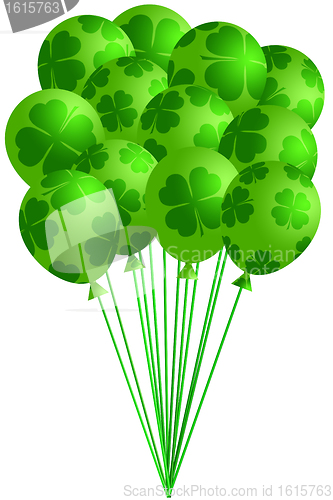 Image of Bunch of Irish Green Balloons with Shamrocks