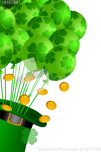 Image of Leprechaun Hat with Shamrock Balloons and Gold Coins