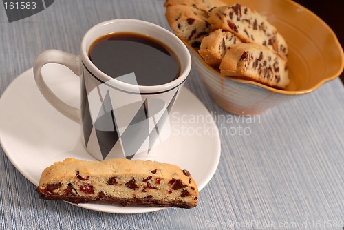 Image of Chocolate chip and cranberry biscotti with coffee