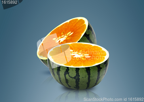 Image of Water melon and Orange inside