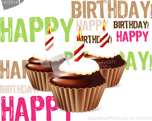 Image of greeting card from chocolate Birthday cupcake with candle and cr